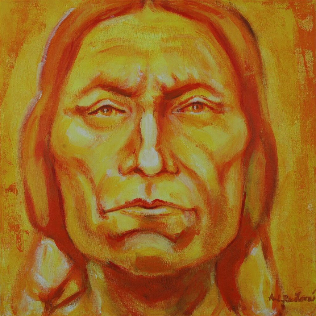 Akrylový obraz štyroch farebne odlíšených tvárí, pracujúci s témou identity, predsudkov a symboliky farieb.