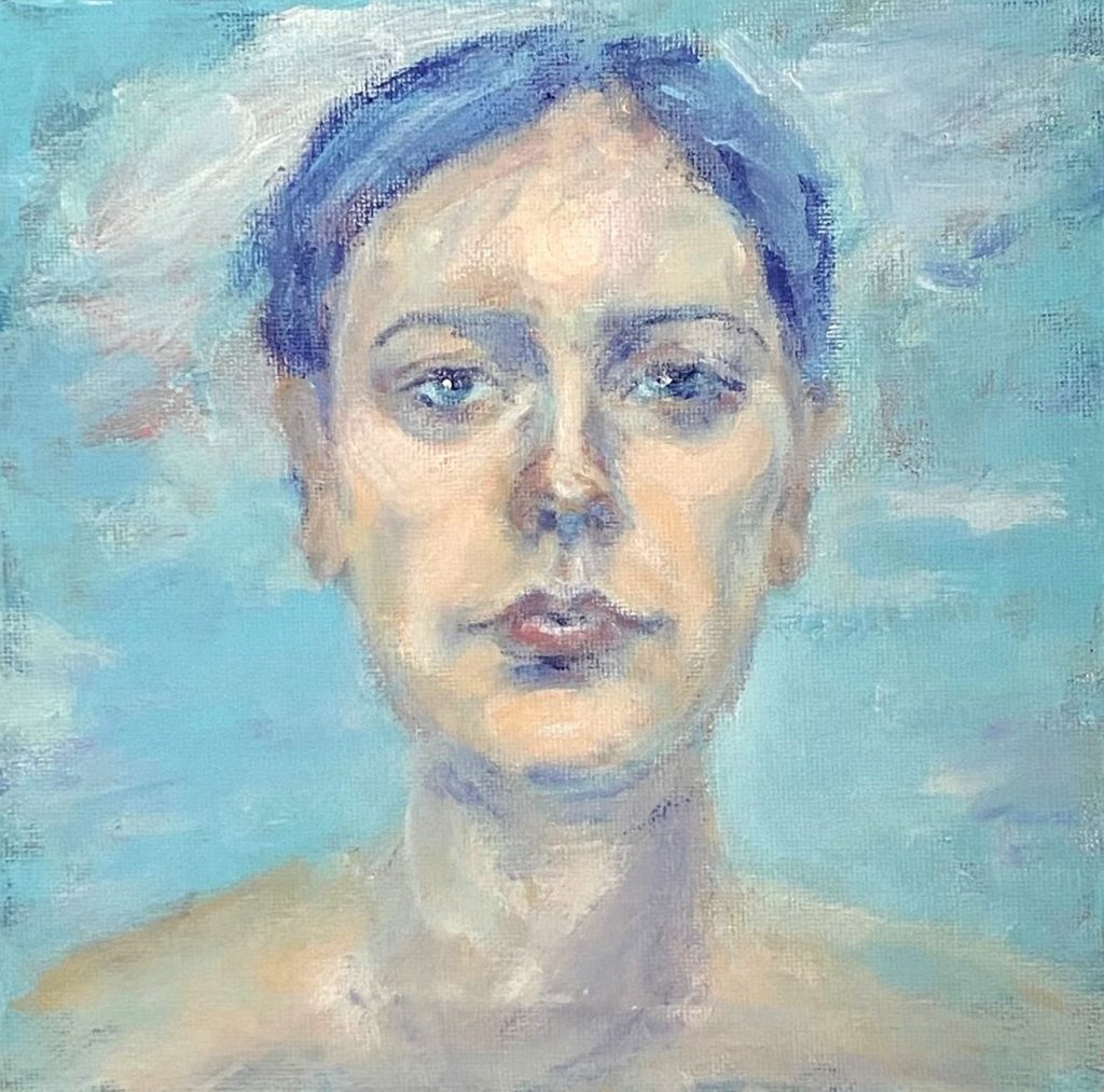 Umelecký portrét ženy v pastelových tónoch reprezentujúci kategóriu súHRA – obrazy o duši a emóciách.